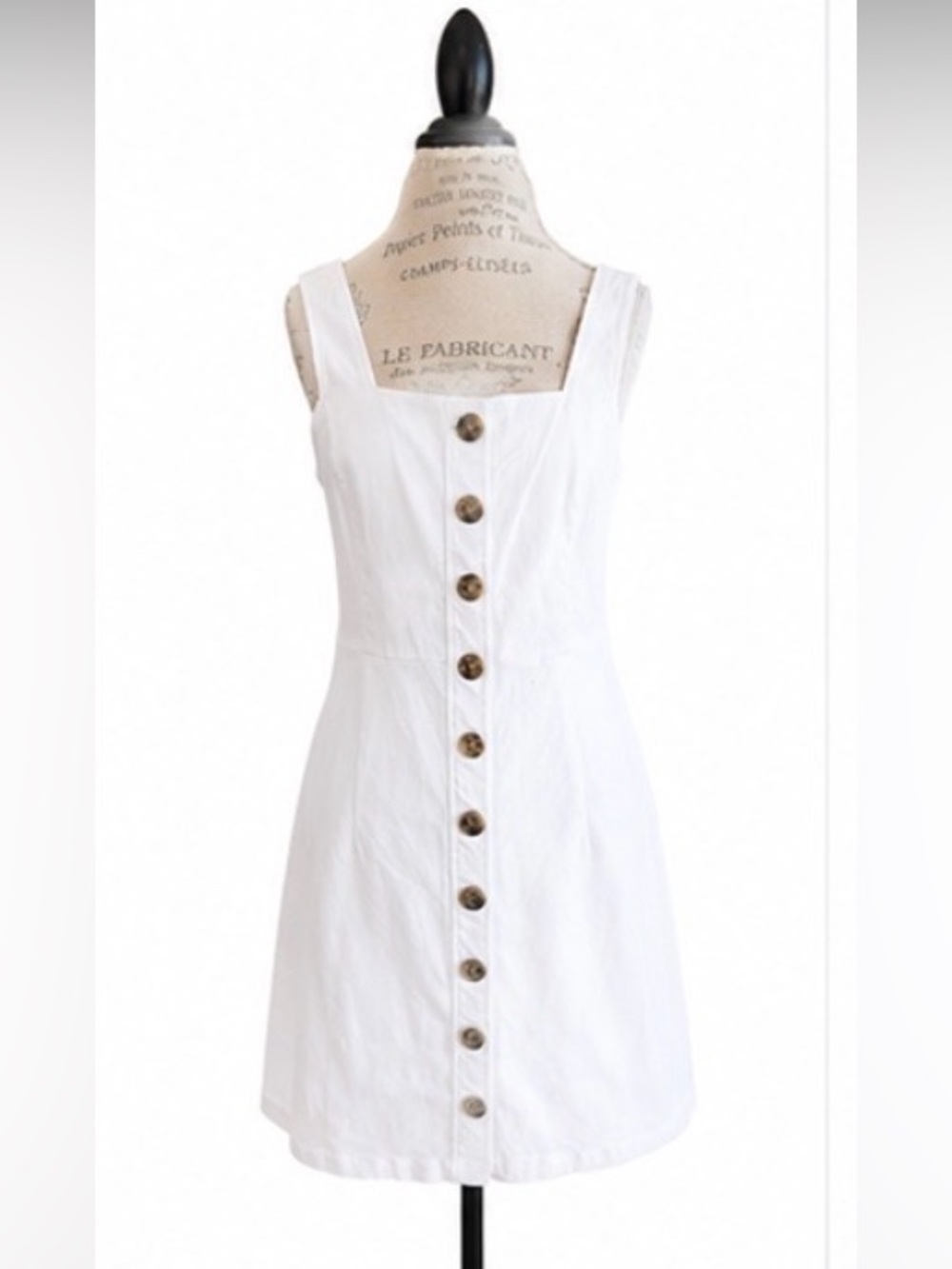 NWT Cleo White Button Front Dress/Smocked Back /Square Neck Size 12